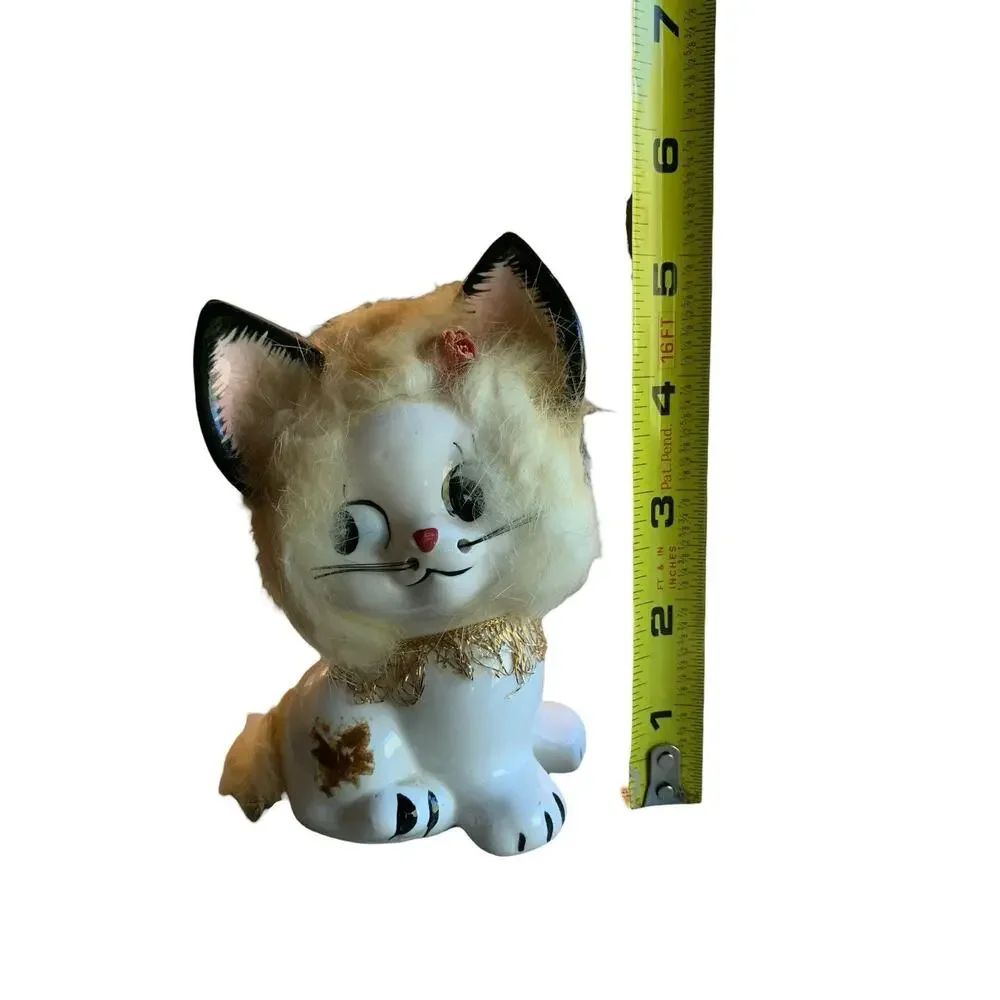 Vintage Brinn's Furry Anthropomorphic Ceramic Cat Kitten Figurine Big‎ Eyes 50s